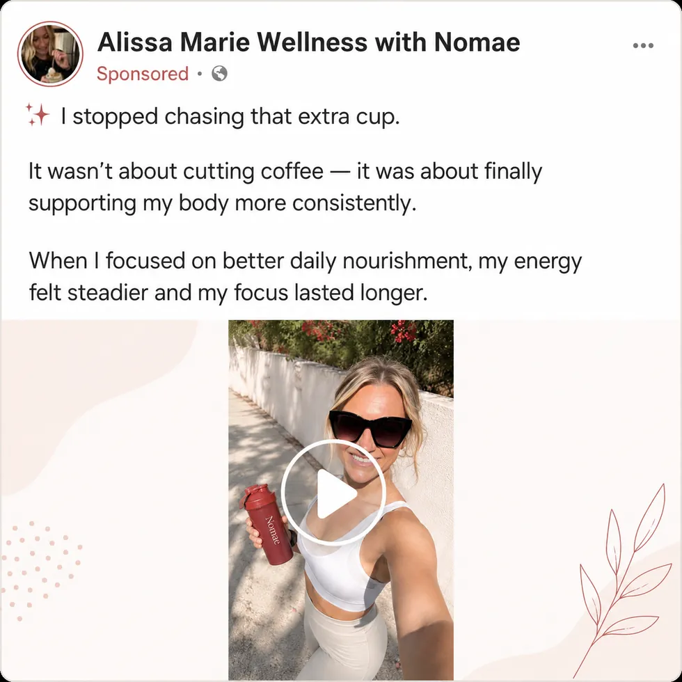 Meta ad screenshot for the Nomæ creator energy story