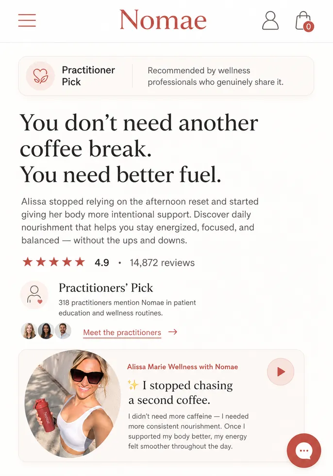 Personalized Nomæ landing page continuing the creator energy story