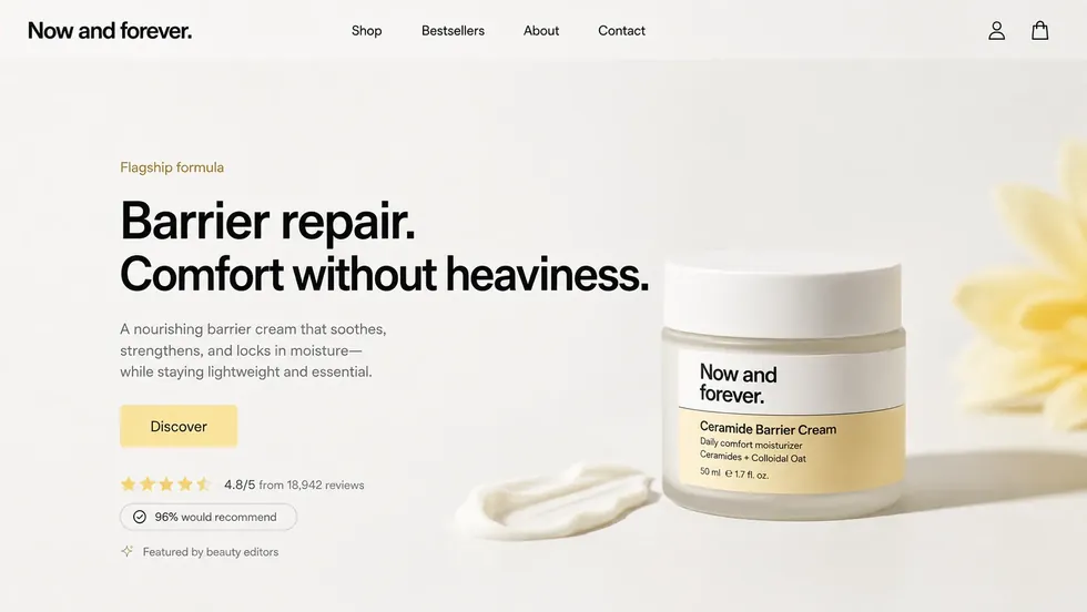 Anonymized ecommerce landing page hero direction