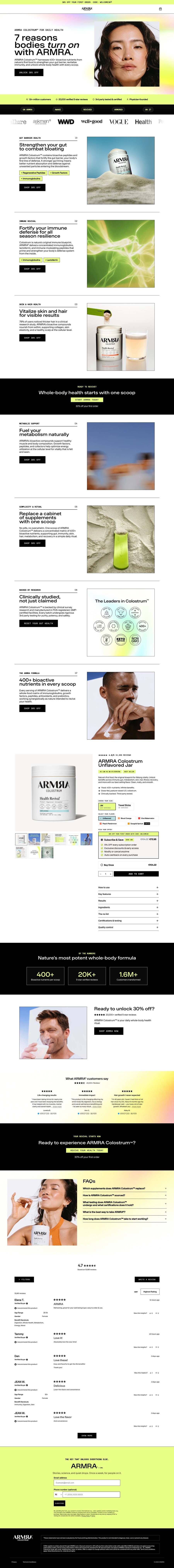 Full-page capture of 7 reasons armra colostrum
